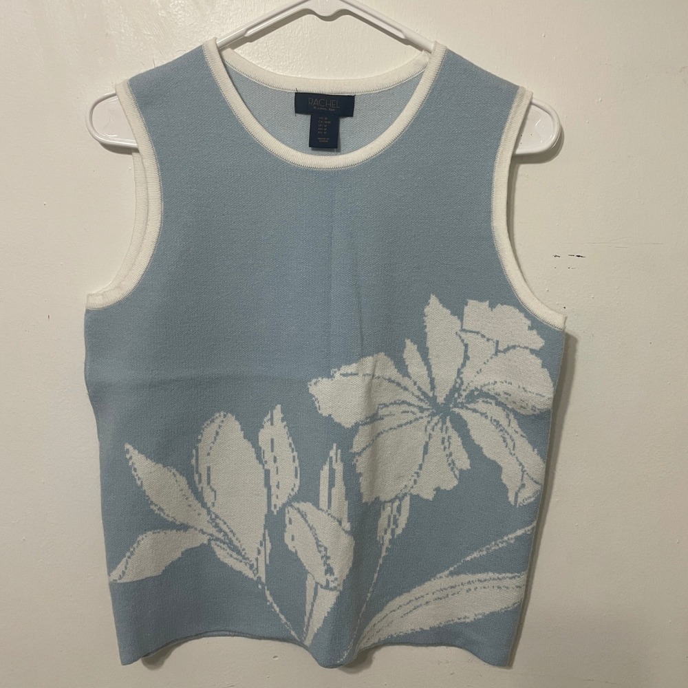 NWT Rachel Rachel Roy Light Blue Floral Knit Sleeveless Vest Tank Womens Size M